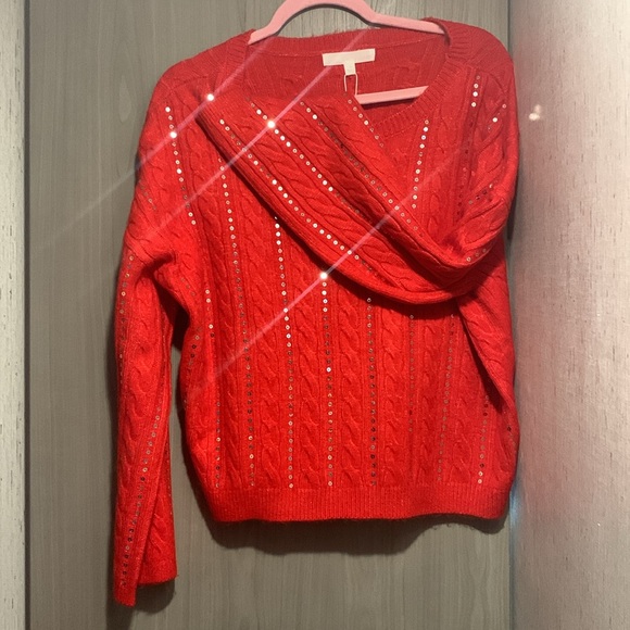 Adyson Parker NWT Pullover Sweater Racing Red Silver Sequins  Size Large - Picture 10 of 13